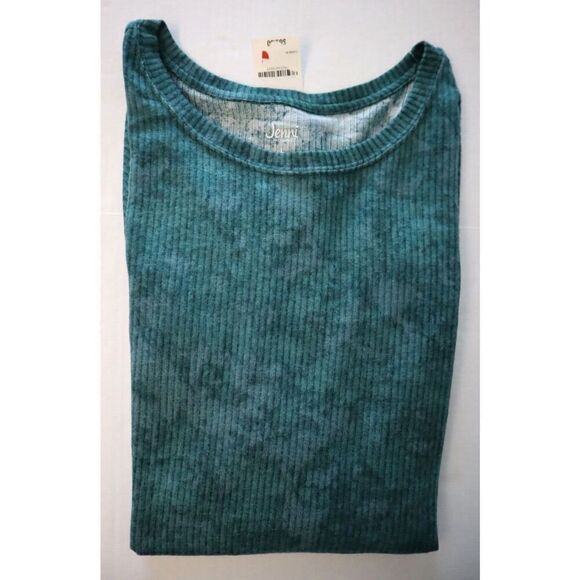 Jenni Women's Sz L Green Subtle Tie Dye 2-pc Cozy Ribbed Knit Pajama Set - Picture 7 of 16